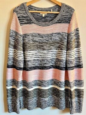 Barbour Knit Striped 100% Cotton Sweater in Gray & Pink Size 12